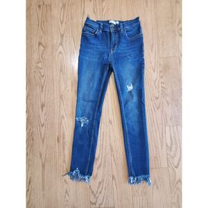 Free People Womens 25 Distressed Raw Hem Skinny Jeans EUC Boho, Western